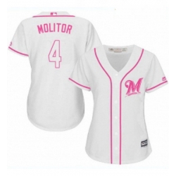 Womens Majestic Milwaukee Brewers 4 Paul Molitor Authentic White Fashion Cool Base MLB Jersey
