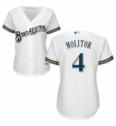 Womens Majestic Milwaukee Brewers 4 Paul Molitor Replica White Home Cool Base MLB Jersey