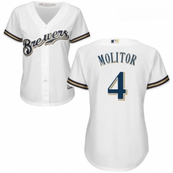 Womens Majestic Milwaukee Brewers 4 Paul Molitor Replica White Home Cool Base MLB Jersey