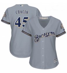 Womens Majestic Milwaukee Brewers 45 Jhoulys Chacin Authentic Grey Road Cool Base MLB Jersey 