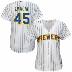 Womens Majestic Milwaukee Brewers 45 Jhoulys Chacin Authentic White Alternate Cool Base MLB Jersey 