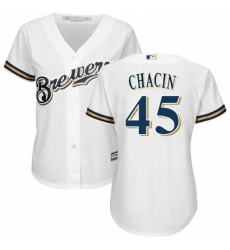 Womens Majestic Milwaukee Brewers 45 Jhoulys Chacin Authentic White Home Cool Base MLB Jersey 