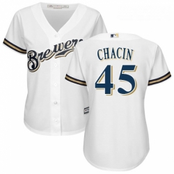 Womens Majestic Milwaukee Brewers 45 Jhoulys Chacin Authentic White Home Cool Base MLB Jersey 