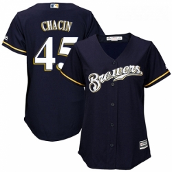 Womens Majestic Milwaukee Brewers 45 Jhoulys Chacin Replica Navy Blue Alternate Cool Base MLB Jersey 