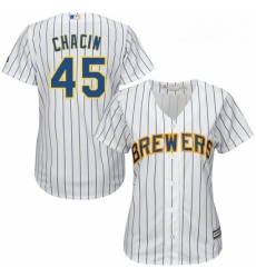 Womens Majestic Milwaukee Brewers 45 Jhoulys Chacin Replica White Alternate Cool Base MLB Jersey 