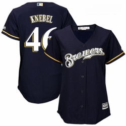 Womens Majestic Milwaukee Brewers 46 Corey Knebel Authentic Navy Blue Alternate Cool Base MLB Jersey 
