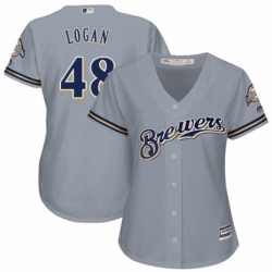 Womens Majestic Milwaukee Brewers 48 Boone Logan Authentic Grey Road Cool Base MLB Jersey 