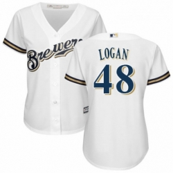 Womens Majestic Milwaukee Brewers 48 Boone Logan Authentic Navy Blue Alternate Cool Base MLB Jersey 
