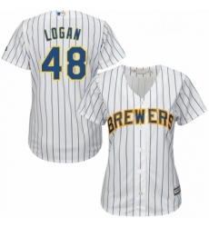 Womens Majestic Milwaukee Brewers 48 Boone Logan Authentic White Home Cool Base MLB Jersey 