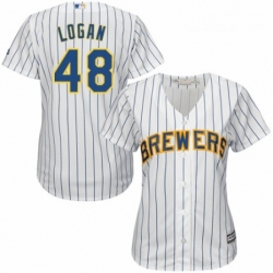 Womens Majestic Milwaukee Brewers 48 Boone Logan Authentic White Home Cool Base MLB Jersey 