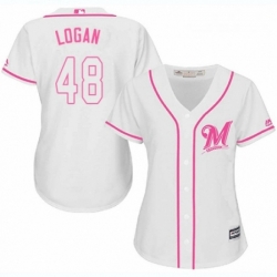 Womens Majestic Milwaukee Brewers 48 Boone Logan Replica White Fashion Cool Base MLB Jersey 