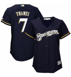 Womens Majestic Milwaukee Brewers 7 Eric Thames Authentic Navy Blue Alternate Cool Base MLB Jersey