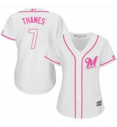Womens Majestic Milwaukee Brewers 7 Eric Thames Authentic White Fashion Cool Base MLB Jersey