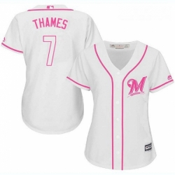 Womens Majestic Milwaukee Brewers 7 Eric Thames Authentic White Fashion Cool Base MLB Jersey