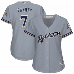 Womens Majestic Milwaukee Brewers 7 Eric Thames Replica Grey Road Cool Base MLB Jersey