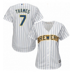 Womens Majestic Milwaukee Brewers 7 Eric Thames Replica White Alternate Cool Base MLB Jersey