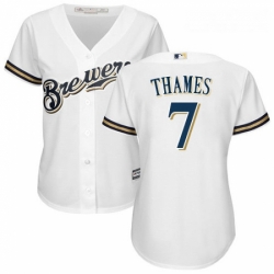 Womens Majestic Milwaukee Brewers 7 Eric Thames Replica White Home Cool Base MLB Jersey