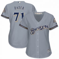 Womens Majestic Milwaukee Brewers 71 Josh Hader Authentic Grey Road Cool Base MLB Jersey 