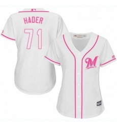 Womens Majestic Milwaukee Brewers 71 Josh Hader Authentic White Fashion Cool Base MLB Jersey 