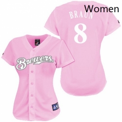 Womens Majestic Milwaukee Brewers 8 Ryan Braun Authentic Pink Fashion MLB Jersey