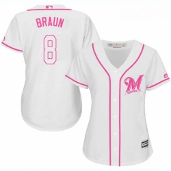 Womens Majestic Milwaukee Brewers 8 Ryan Braun Authentic White Fashion Cool Base MLB Jersey