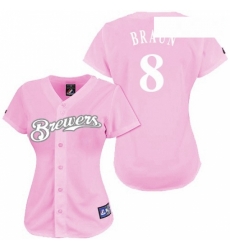 Womens Majestic Milwaukee Brewers 8 Ryan Braun Replica Pink Fashion MLB Jersey