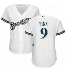 Womens Majestic Milwaukee Brewers 9 Manny Pina Authentic Navy Blue Alternate Cool Base MLB Jersey 