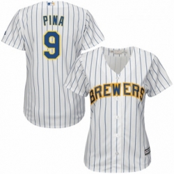 Womens Majestic Milwaukee Brewers 9 Manny Pina Authentic White Home Cool Base MLB Jersey 