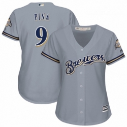 Womens Majestic Milwaukee Brewers 9 Manny Pina Replica Grey Road Cool Base MLB Jersey 