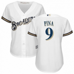 Womens Majestic Milwaukee Brewers 9 Manny Pina Replica Navy Blue Alternate Cool Base MLB Jersey 