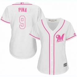 Womens Majestic Milwaukee Brewers 9 Manny Pina Replica White Fashion Cool Base MLB Jersey 