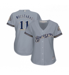 Womens Milwaukee Brewers 11 Mike Moustakas Replica Grey Road Cool Base Baseball Jersey 