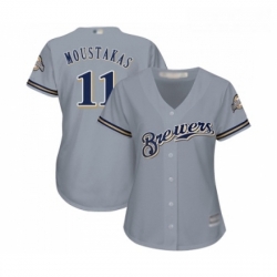 Womens Milwaukee Brewers 11 Mike Moustakas Replica Grey Road Cool Base Baseball Jersey 