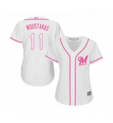 Womens Milwaukee Brewers 11 Mike Moustakas Replica White Fashion Cool Base Baseball Jersey 