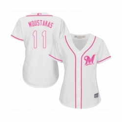 Womens Milwaukee Brewers 11 Mike Moustakas Replica White Fashion Cool Base Baseball Jersey 
