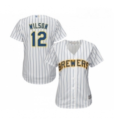 Womens Milwaukee Brewers 12 Alex Wilson Replica White Home Cool Base Baseball Jersey 