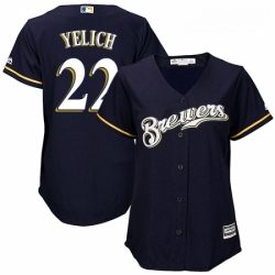 Womens Milwaukee Brewers 22 Christian Yelich Navy Blue Alternate Stitched MLB Jersey 