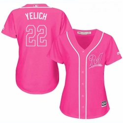 Womens Milwaukee Brewers 22 Christian Yelich Pink Fashion Stitched MLB Jersey 