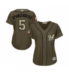 Womens Milwaukee Brewers 5 Cory Spangenberg Authentic Green Salute to Service Baseball Jersey 