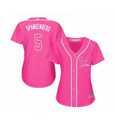 Womens Milwaukee Brewers 5 Cory Spangenberg Replica Pink Fashion Cool Base Baseball Jersey 