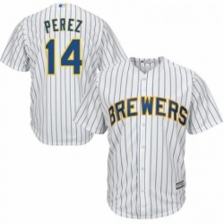 Youth Majestic Milwaukee Brewers 14 Hernan Perez Authentic White Home Cool Base MLB Jersey 