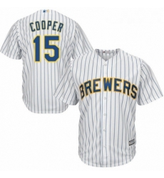 Youth Majestic Milwaukee Brewers 15 Cecil Cooper Authentic White Home Cool Base MLB Jersey 
