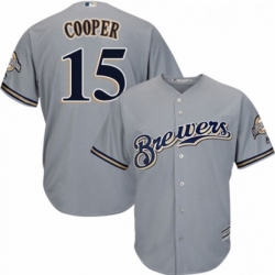 Youth Majestic Milwaukee Brewers 15 Cecil Cooper Replica Grey Road Cool Base MLB Jersey 