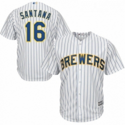 Youth Majestic Milwaukee Brewers 16 Domingo Santana Authentic White Home Cool Base MLB Jersey 