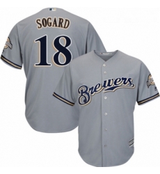 Youth Majestic Milwaukee Brewers 18 Eric Sogard Authentic Grey Road Cool Base MLB Jersey 