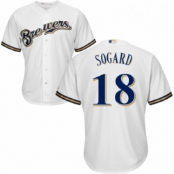 Youth Majestic Milwaukee Brewers 18 Eric Sogard Authentic Navy Blue Alternate Cool Base MLB Jersey 