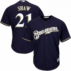 Youth Majestic Milwaukee Brewers 21 Travis Shaw Authentic Navy Blue Alternate Cool Base MLB Jersey