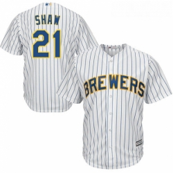 Youth Majestic Milwaukee Brewers 21 Travis Shaw Authentic White Alternate Cool Base MLB Jersey