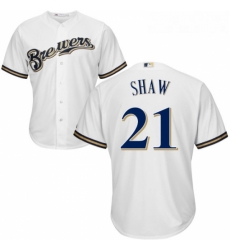 Youth Majestic Milwaukee Brewers 21 Travis Shaw Authentic White Home Cool Base MLB Jersey