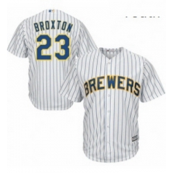 Youth Majestic Milwaukee Brewers 23 Keon Broxton Authentic White Home Cool Base MLB Jersey 